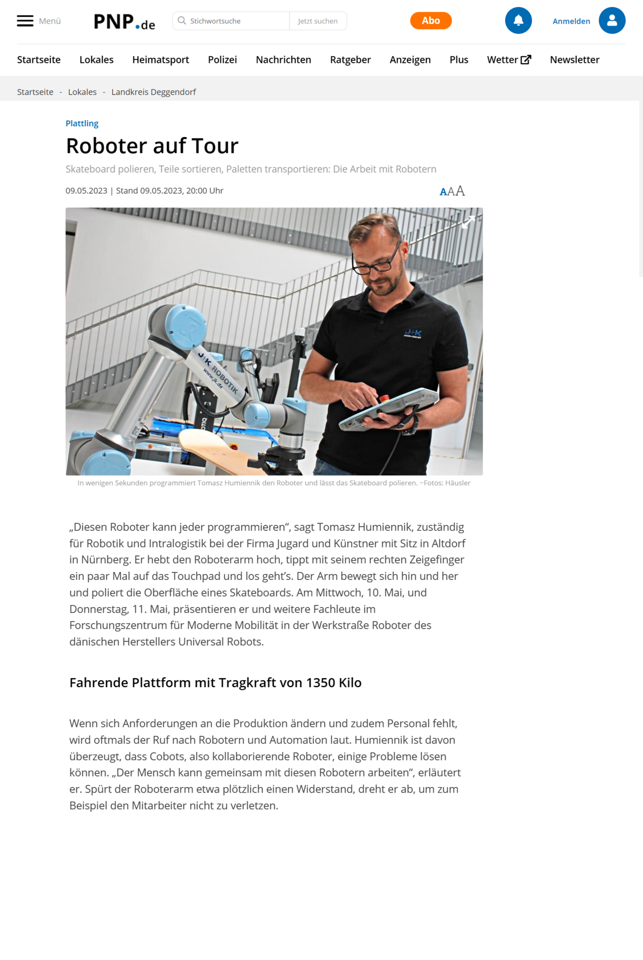 Pressebeleg_Passauer_Neue_Presse_Roboter_auf_Tour_Plattling_9.05.2023.png